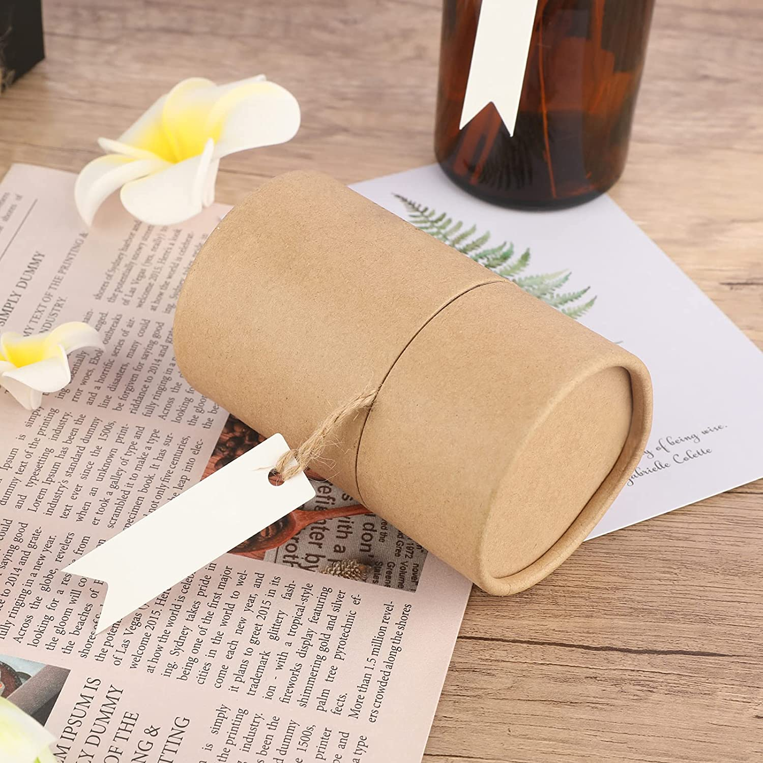 (100er Set) Schmale Geschenk Anhänger Bastel Etiketten Kraftpapieranhänger   Jute Schnur - Weiss