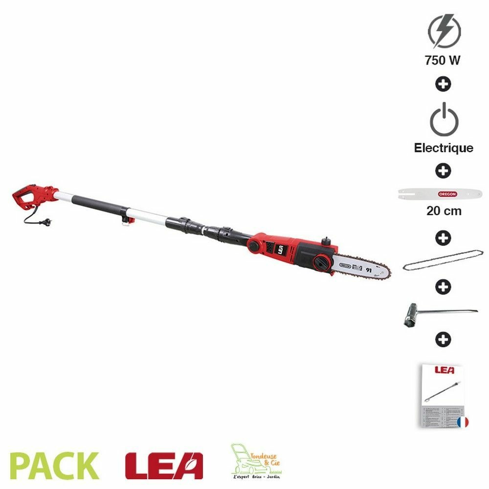 Elagueuse électrique sur perche 750w guide oregon 20cm longueur max 2,7m lea le31076-20c