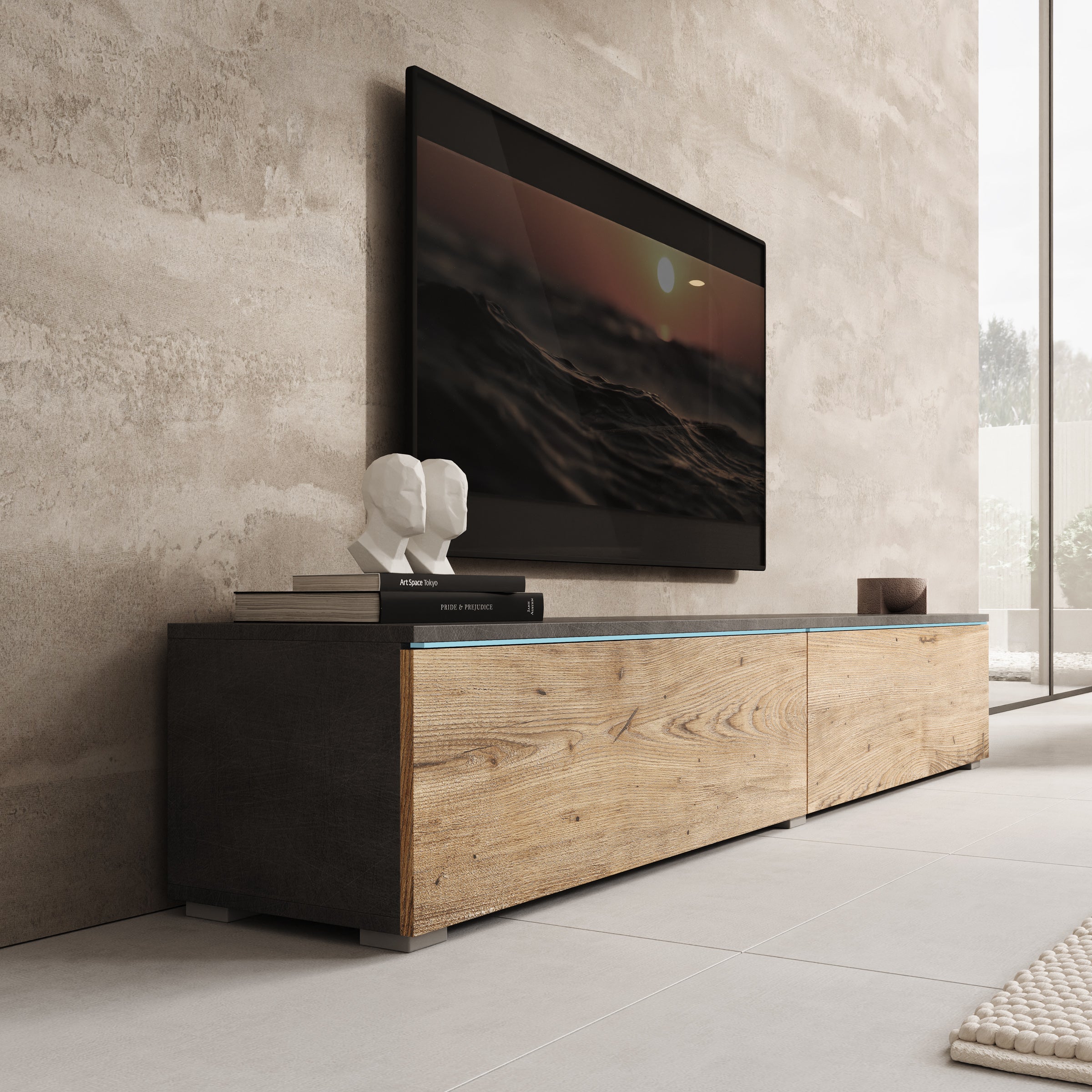 Dixon - TV-Meubel - Eiken/Grijs - 180x33x30 cm