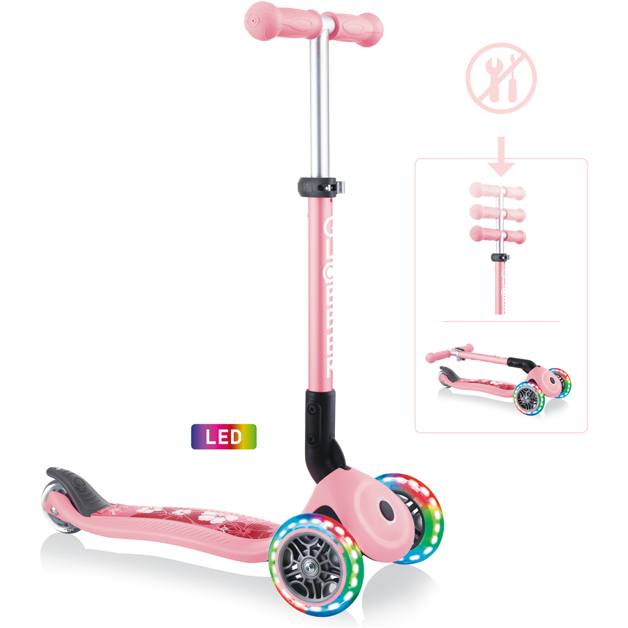 GLOBBER JUNIOR FOLDABLE FANTASY LIGHTS pastellrosa-Flowers, mit Leuchtrollen