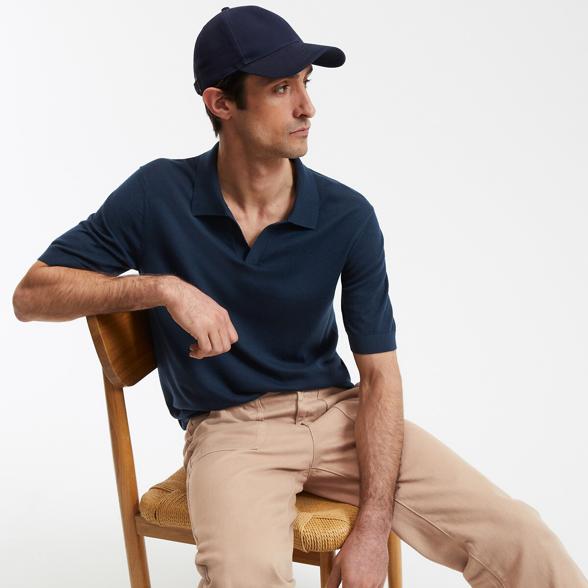 COLEÇÃO LA REDOUTE<br>Camisa polo com decote em V e mangas curtas