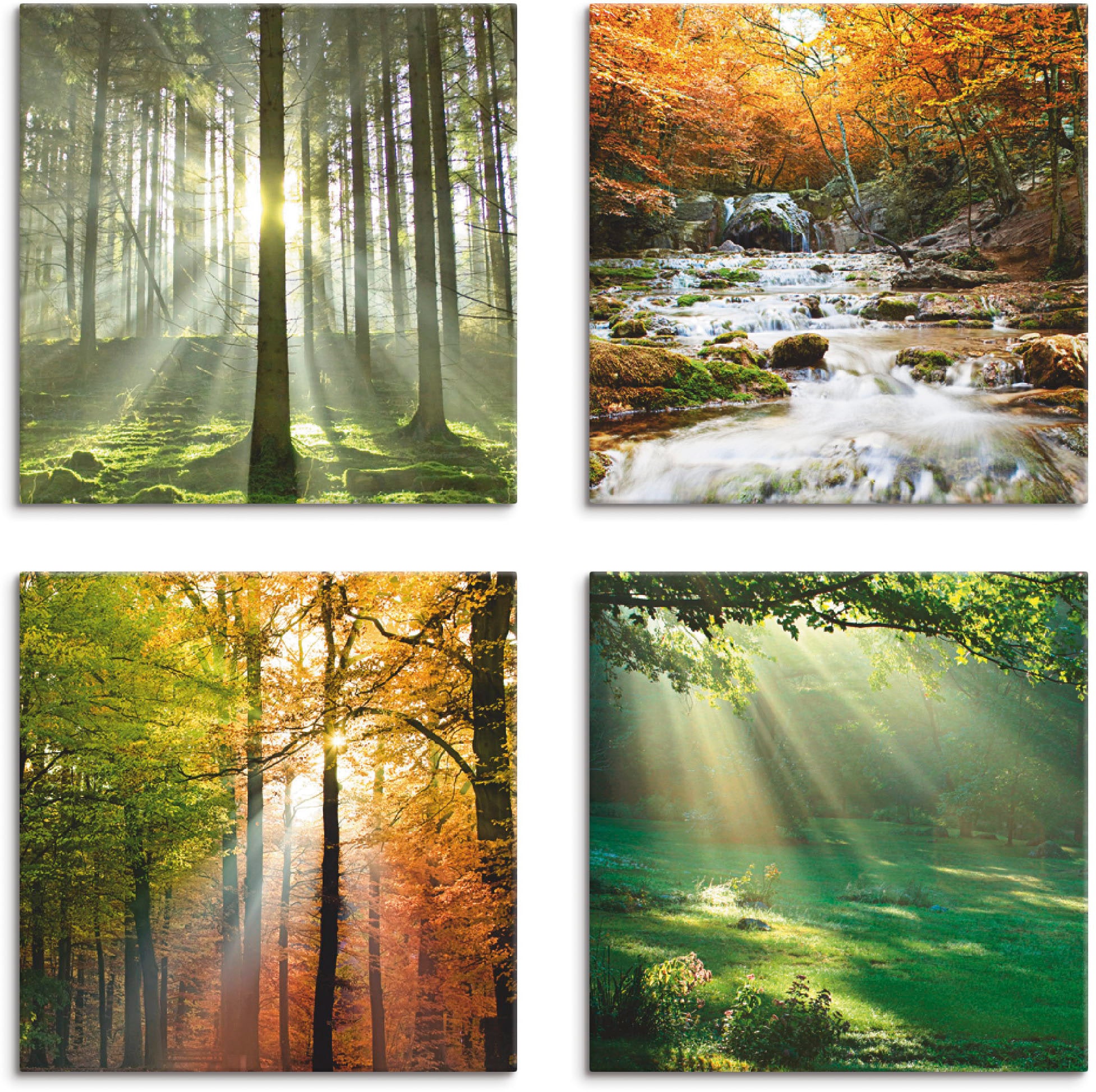 Artland Leinwandbild »Wald Wasserfall Herbsttag« Wald 4 Stk. tlg. 4er Set, verschiedene Grössen