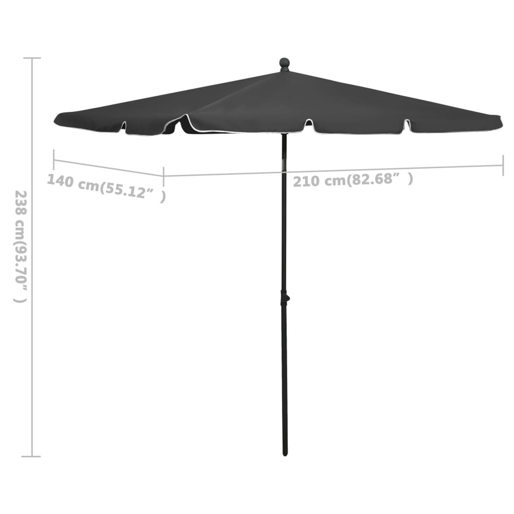 Parasol de jardin avec mât 210 x 140 cm anthracite