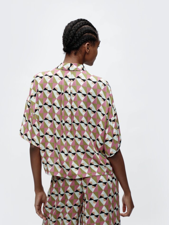 Camisa curta cropped de chambray - Tons de Verde