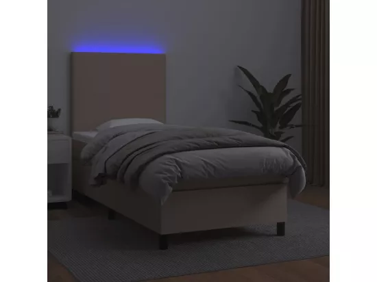 Sommier tapissier matelas et LED Cappuccino 90x190cm Similicuir