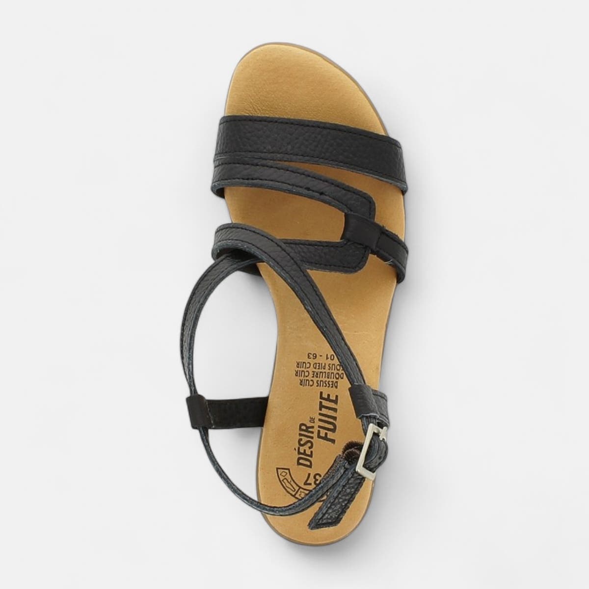 Nu-pieds à talon compensé Femme en cuir noir
