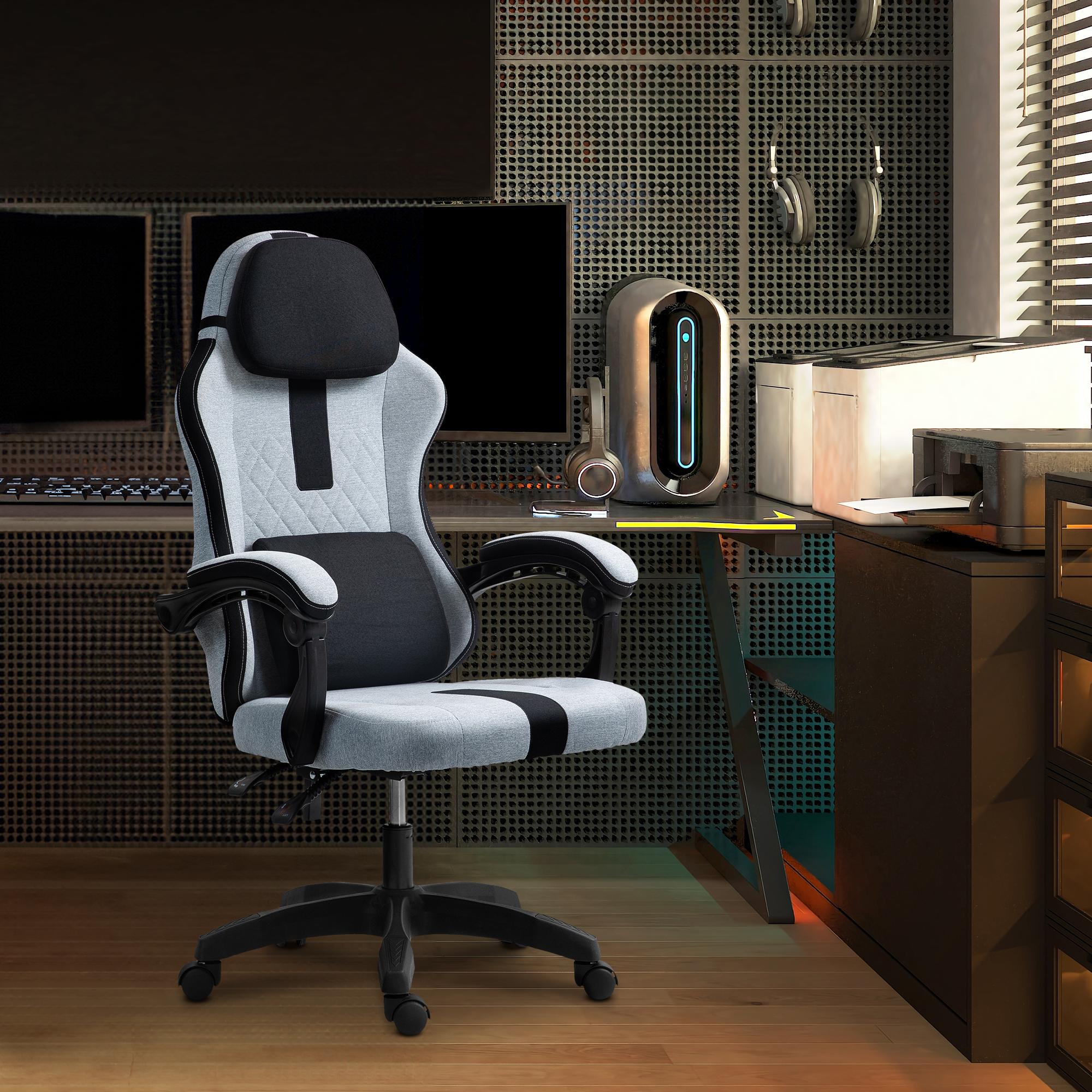 CLP Bürostuhl Miltona mit Stoffbezug I Schreibtischstuhl ergonomisch I Höhenverstellbarer Gamingstuhl mit Kopfpolster und Lendenwirbelpolster