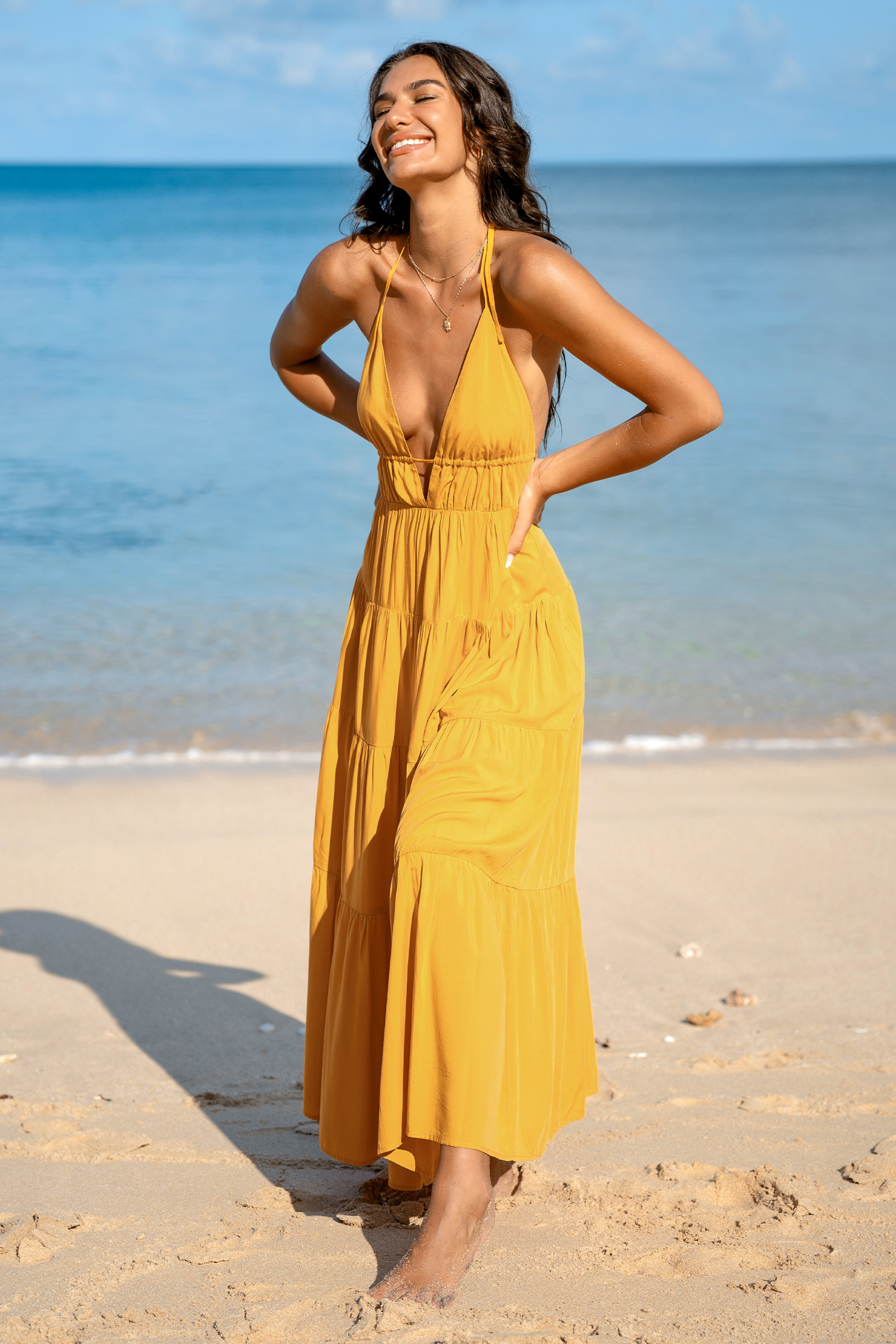 Robe maxi à col licou jaune