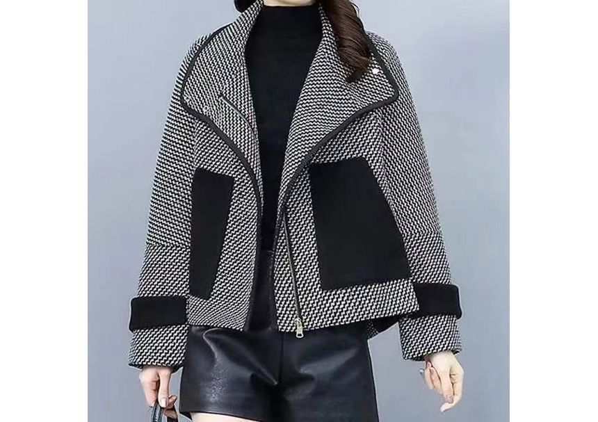 Enpheriado - Tweed jack met hoge hals en contrasterende biezen en rits