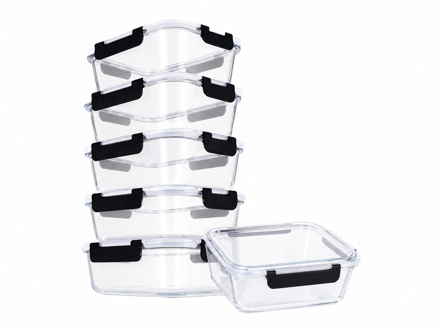 Aviro 1 liter glazen vershoudbakje - Set van 6