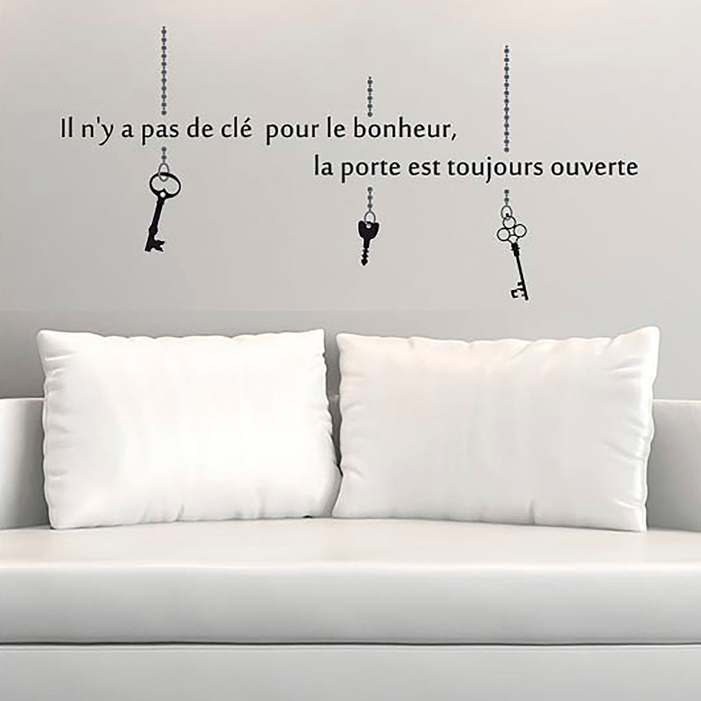 Sticker mural citation clef du bonheur 20x70cm