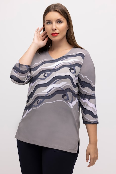 Slinkyshirt, Marmor-Design, V-Ausschnitt, 3/4-Arm