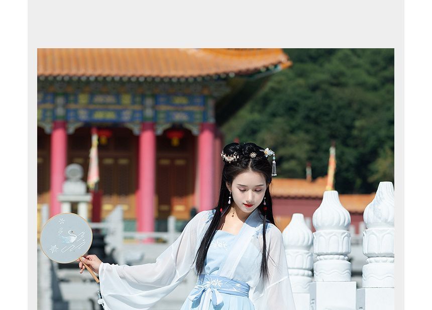 Girls Supply - Hanfu-kostuumset met geborduurde bloemen