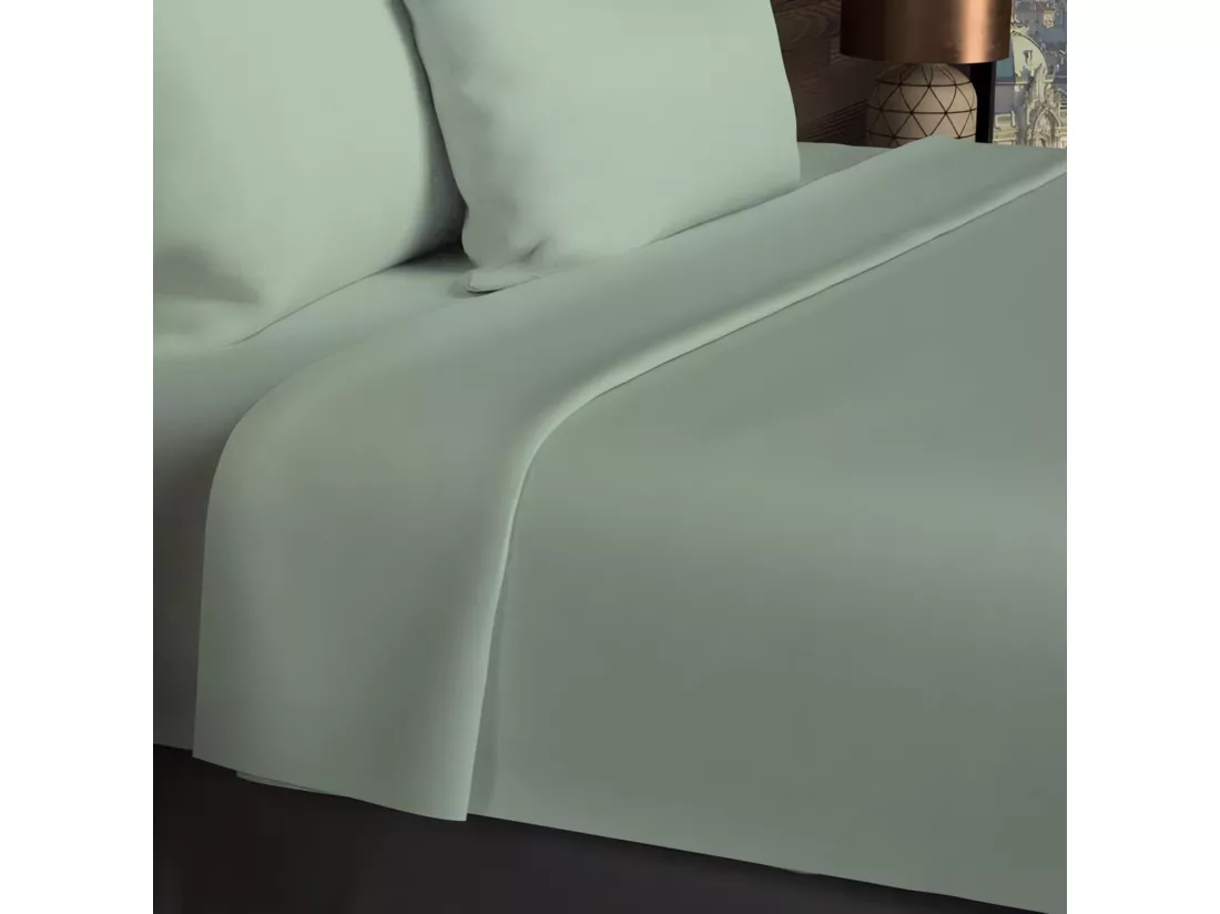 Drap plat en coton 57 fils 240x290 cm UNI vert d'eau, par Soleil d'ocre