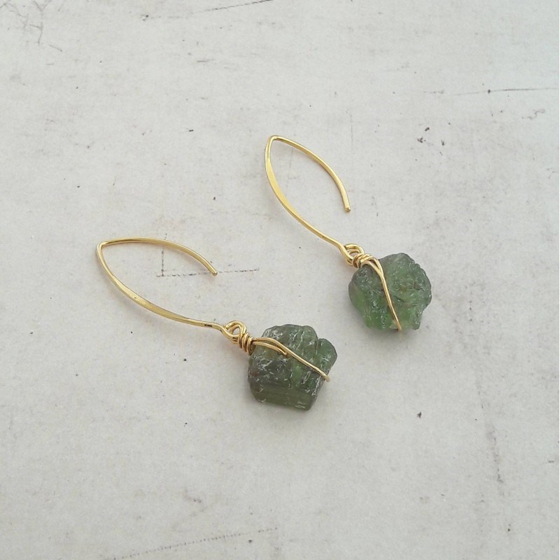 Boucles D'Oreilles Itá Grenat Vert Argent 925 Doré