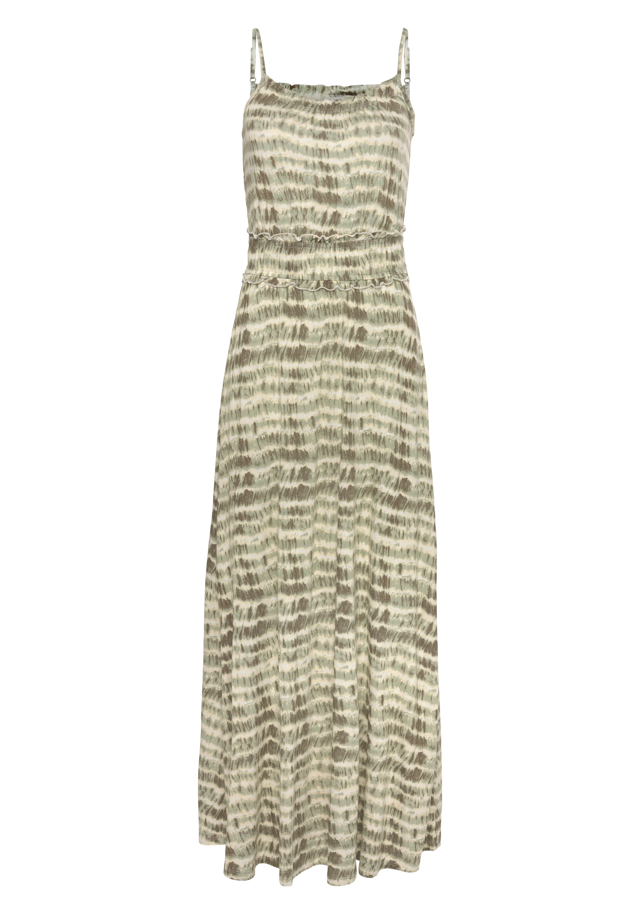 LASCANA Maxikleid mit Rüschendetails und Gummi in der Taille, Sommerkleid, Strandkleid