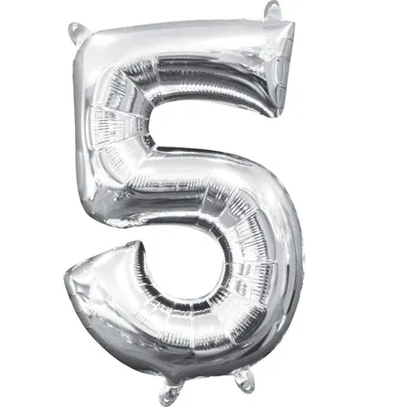 amscan Air-Filled Ballon, ca. 22 x 35cm Zahl 5, Silber