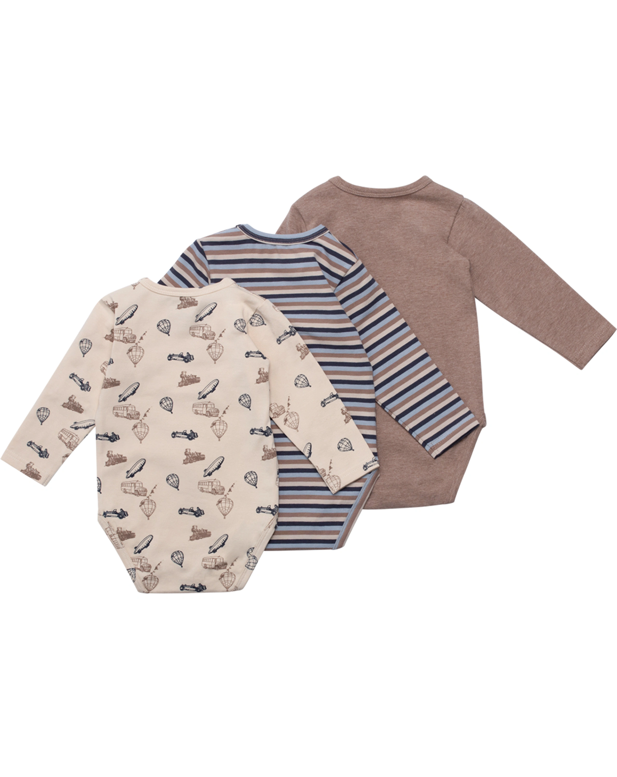 Langarmbody BERTRAM 3er Pack in deer brown melange