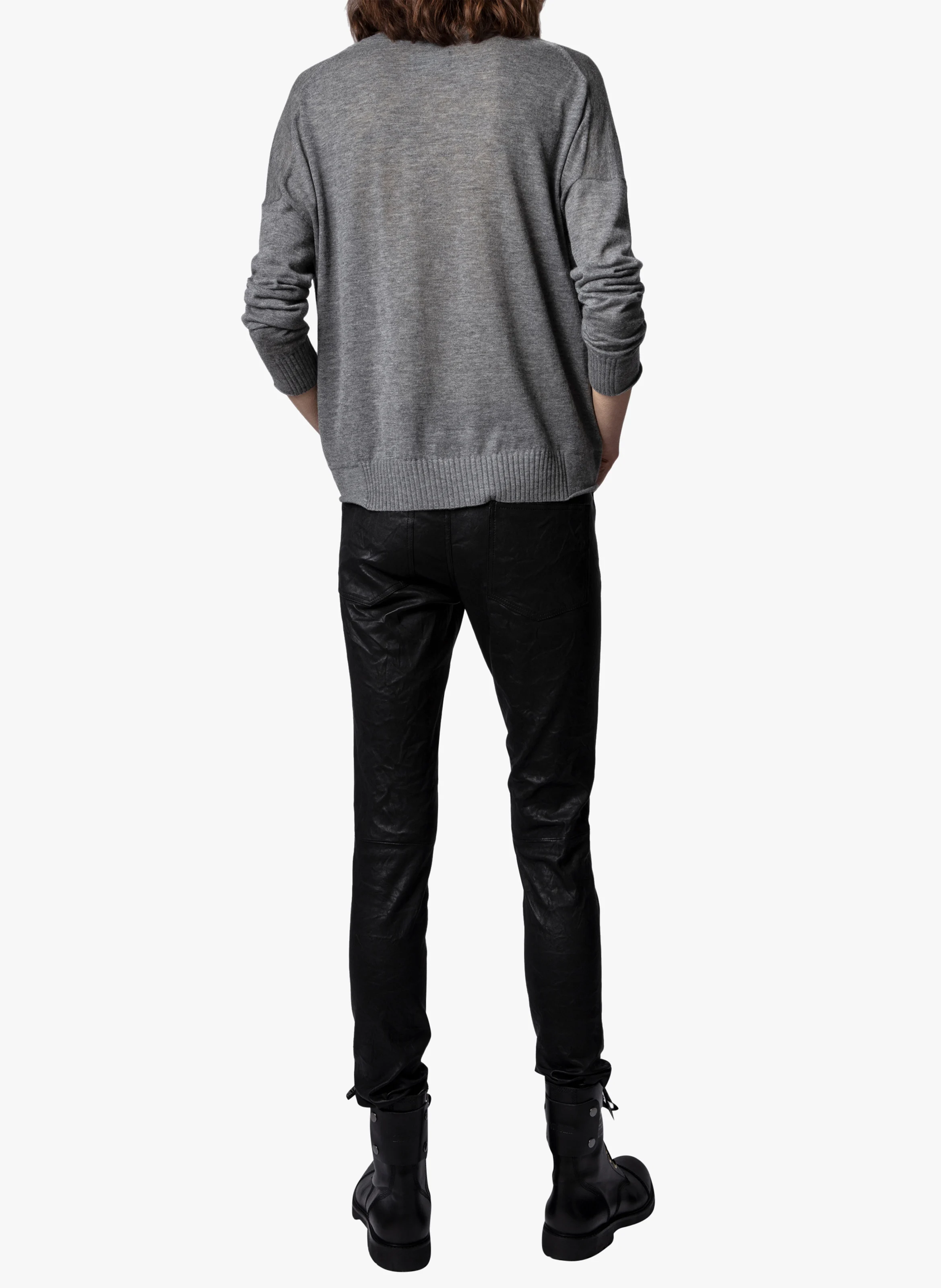 PHLAME - Pantalon droit 5 poches en cuir | Noir