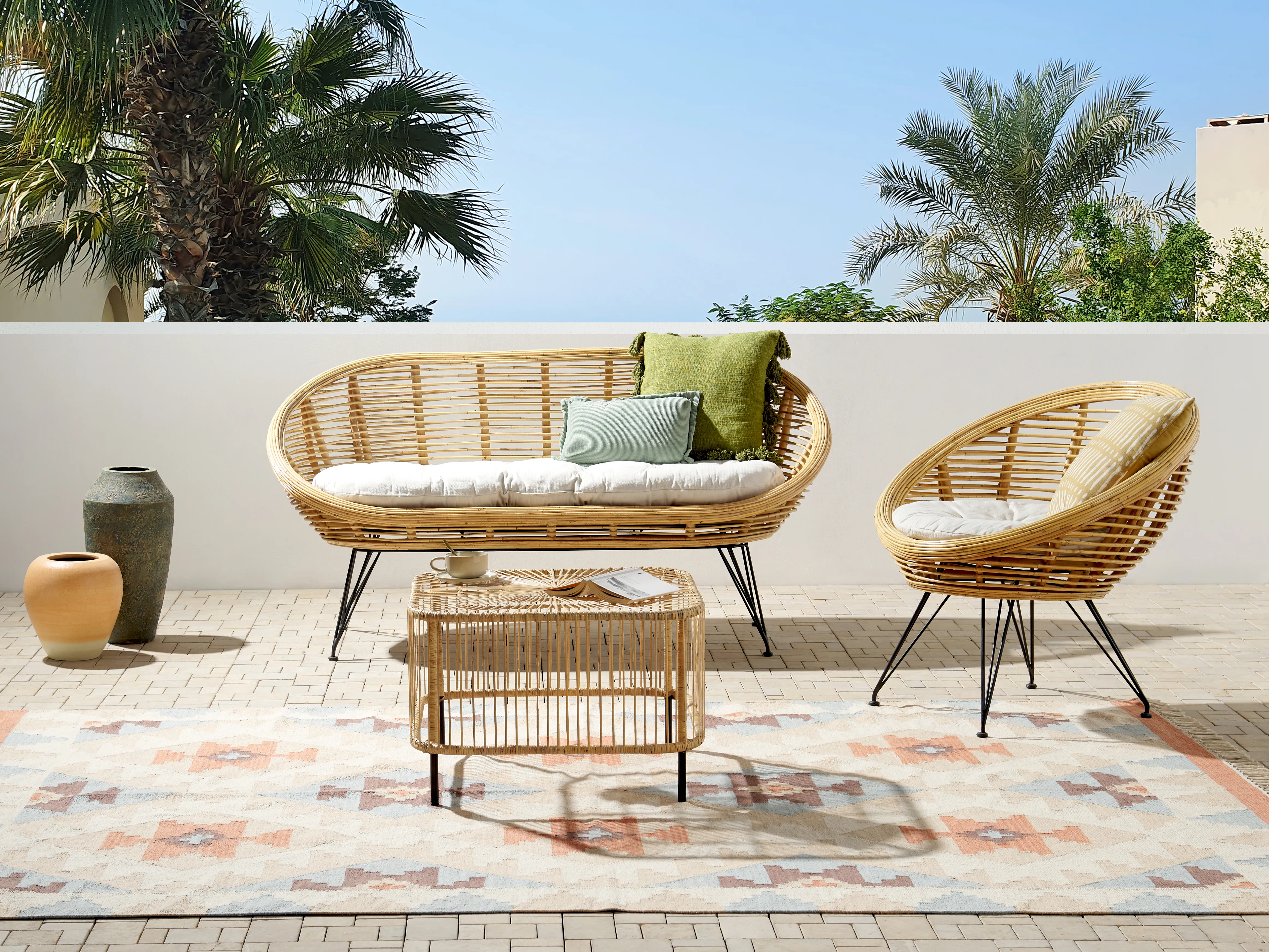Loungeset met tafel 3-zits MARATEA/CESENATICO Rotan Natuurlijk