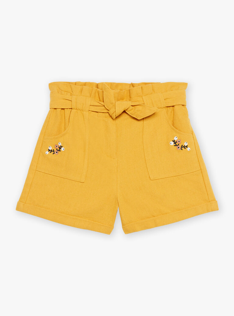 Short jaune moutarde en coton et en lin