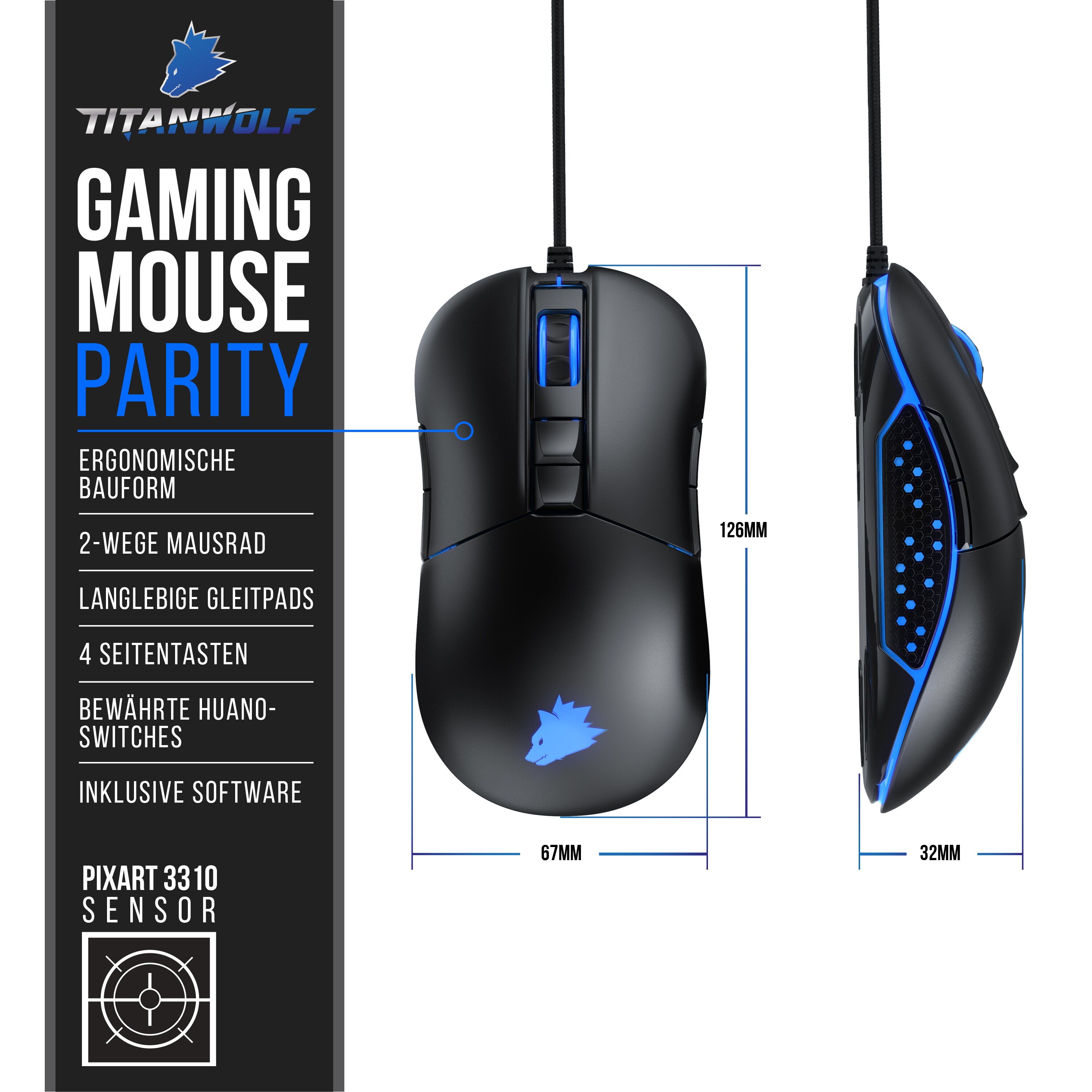 Titanwolf Mechanische Tastatur + Maus + Mauspad Gaming Bundle Enforcer Parity Gaming Set