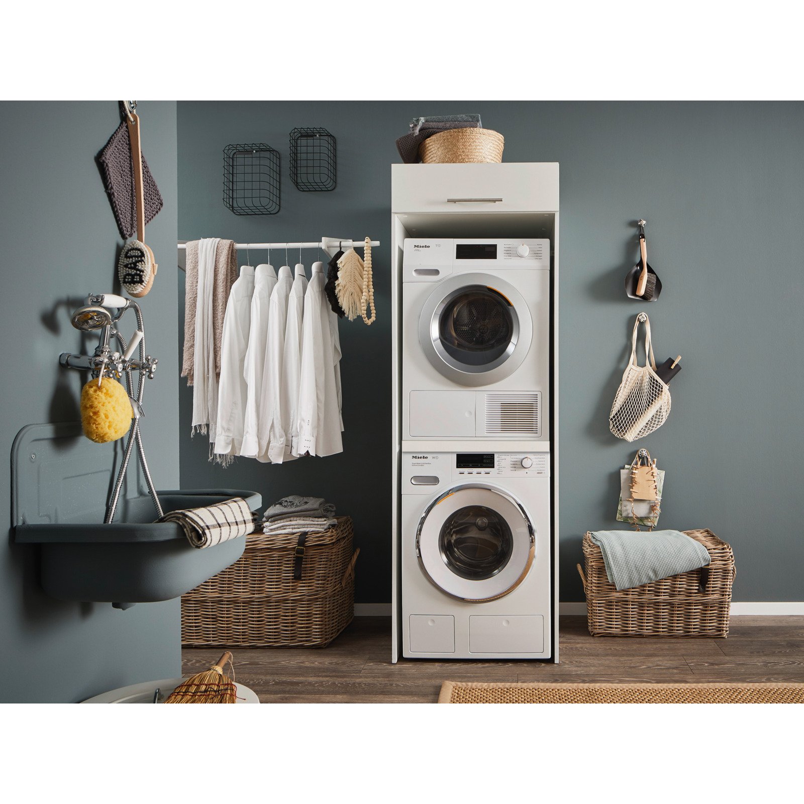 Waschmaschinenschrank Laundreezy melamin weiss matt 67,5 x 200 x 67,5 cm