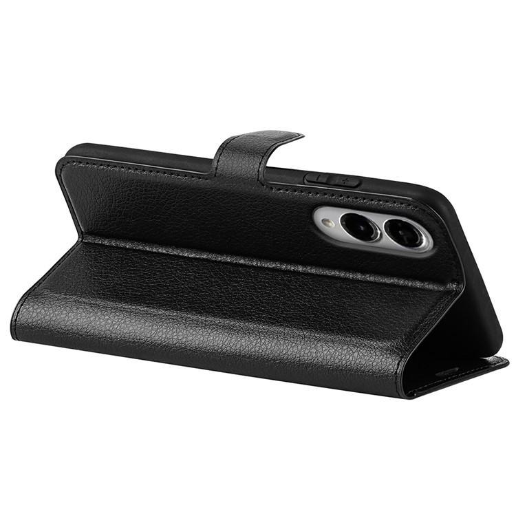 Samsung Galaxy S25 Edge Leder Tasche Flip Cover Litchi Look - Schwarz