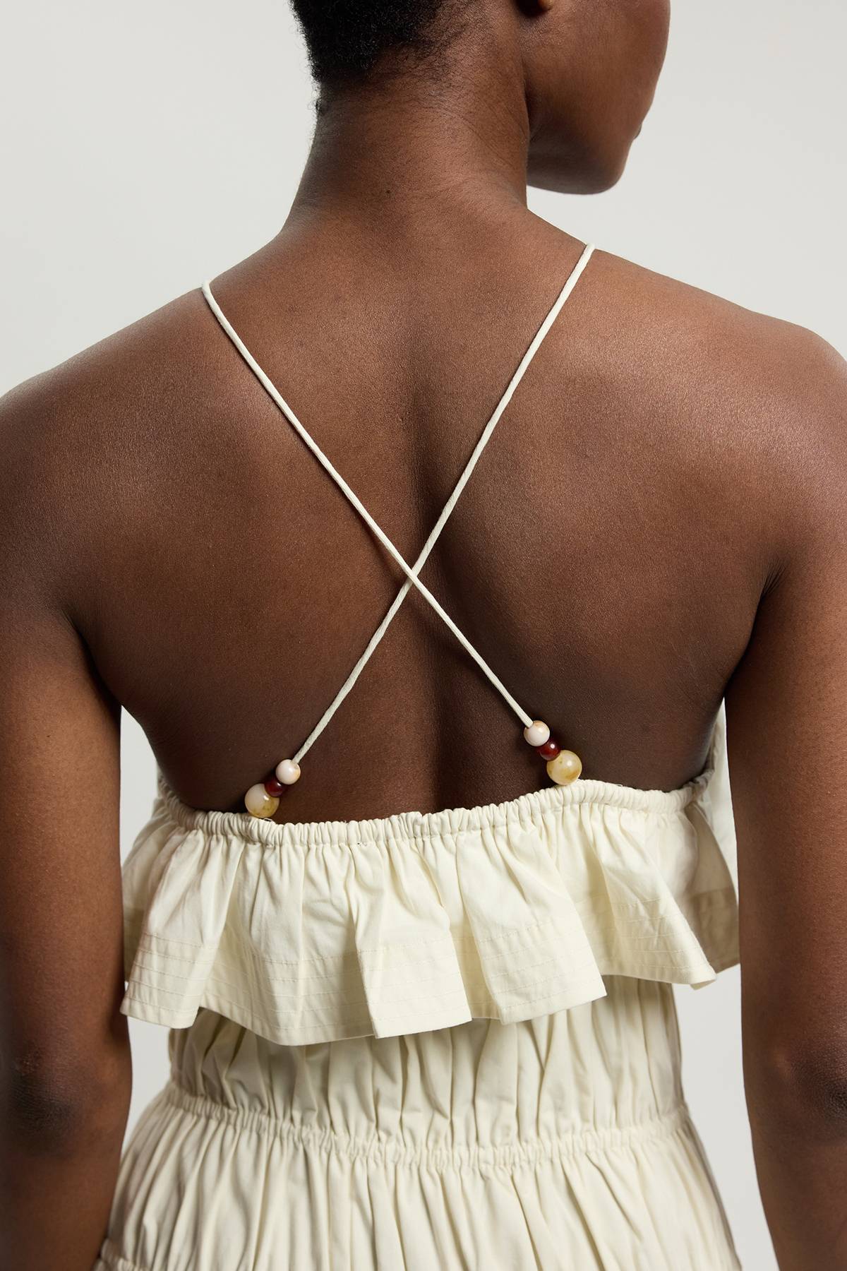 KarenMillen Robe Midi En Popeline De Coton À Col Licou Avec Volants Frontaux