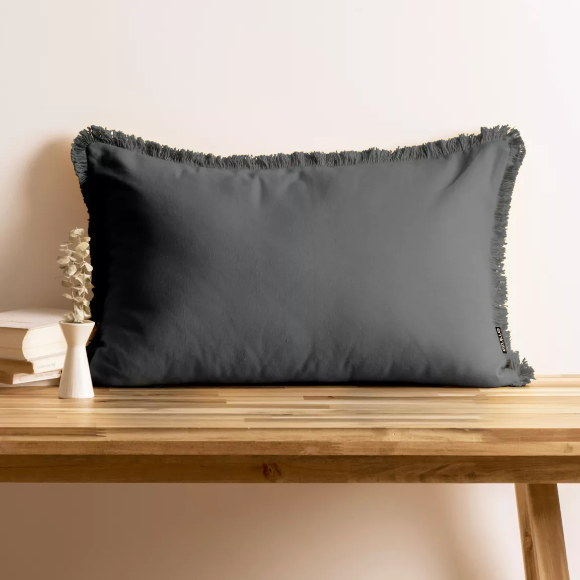 Coussin rectangulaire coton (40 x 60 cm) Pixel franges Gris anthracite