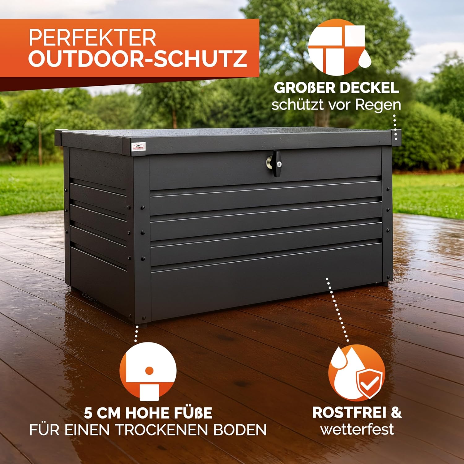 Gardebruk® Auflagenbox 385L Volumen Metall Abschließbar Gasdruckfeder 120x62cm Wetterfest Garten Balkon Keller Gartenbox Gartentruhe Anthrazit