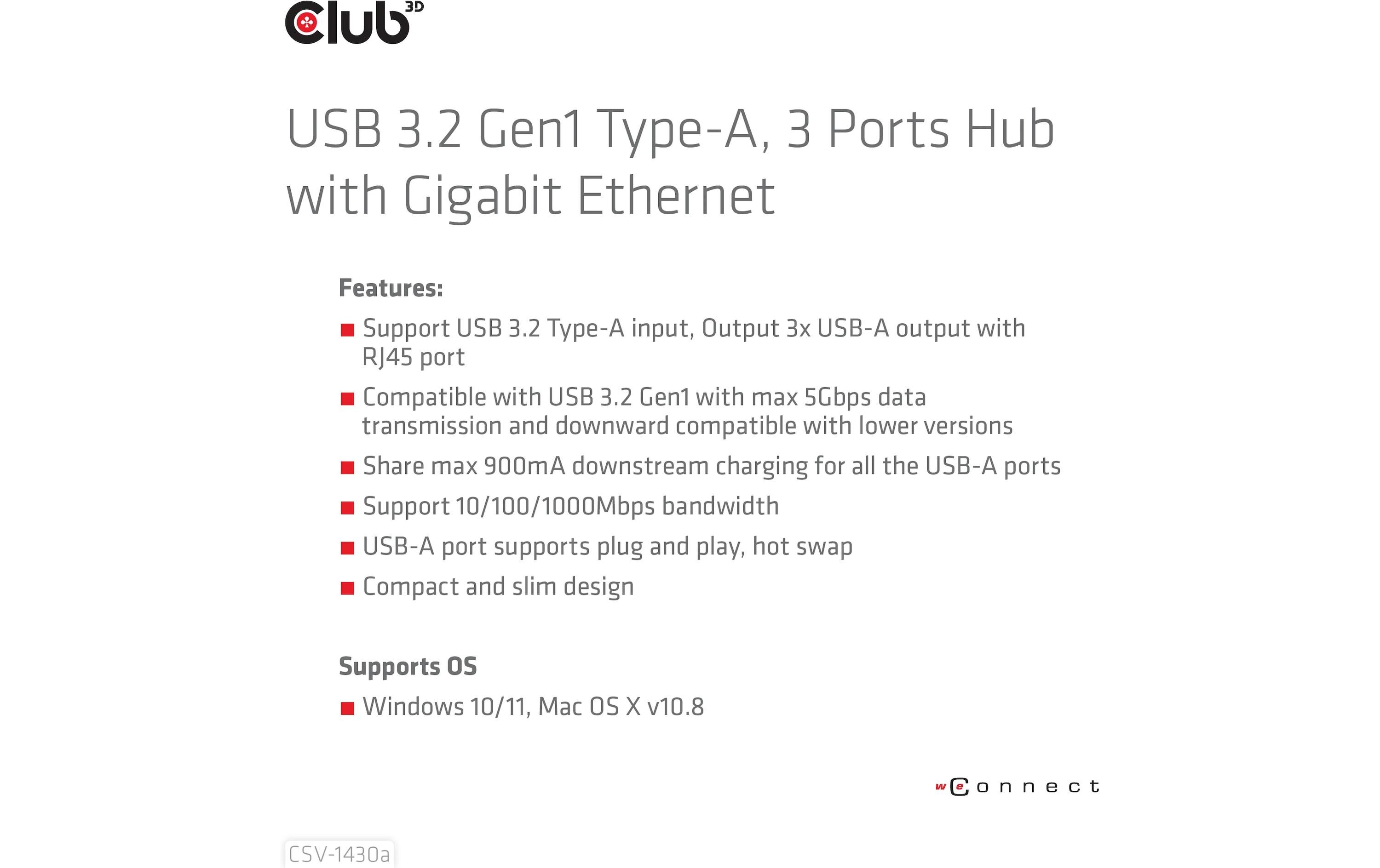 USB-Hub CSV-1430a3 Ports Hub mit Gigabit Ethernet