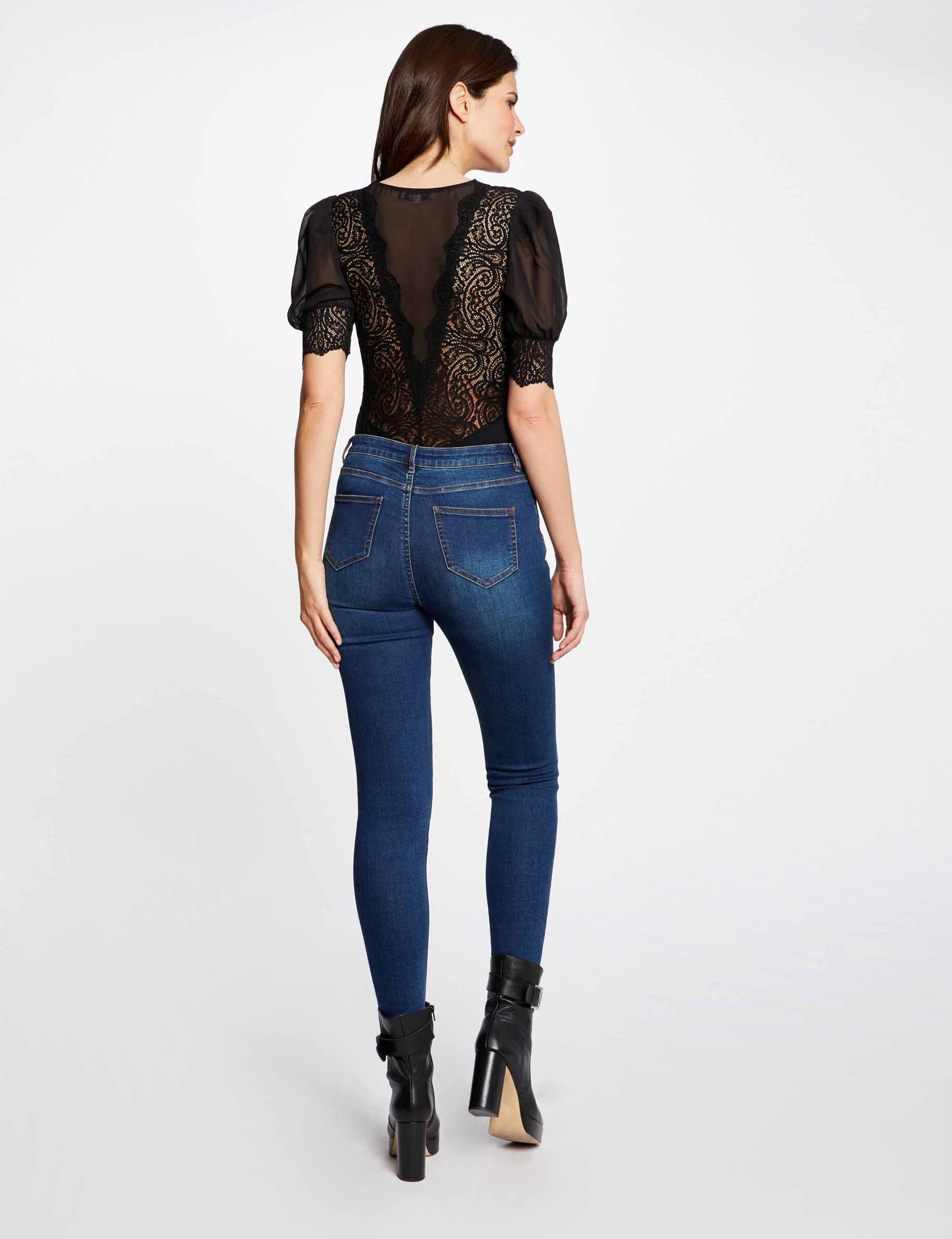 Body manches courtes à dentelle noir femme - noir