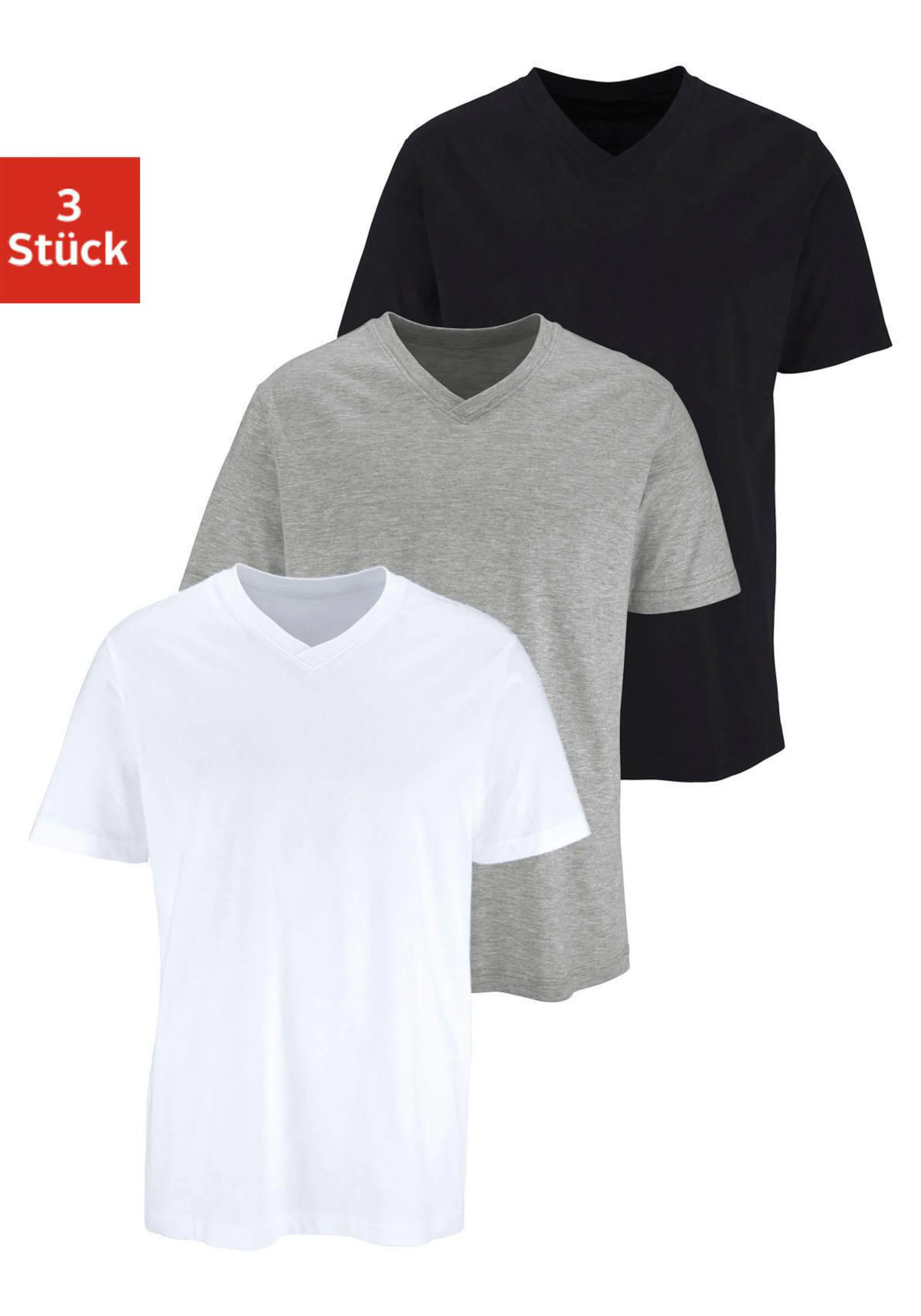 H.I.S T-Shirt in grau-meliert, weiß, schwarz