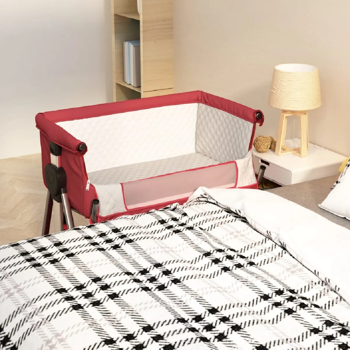 vidaXL Lit bébé Tissu de lin - Rouge