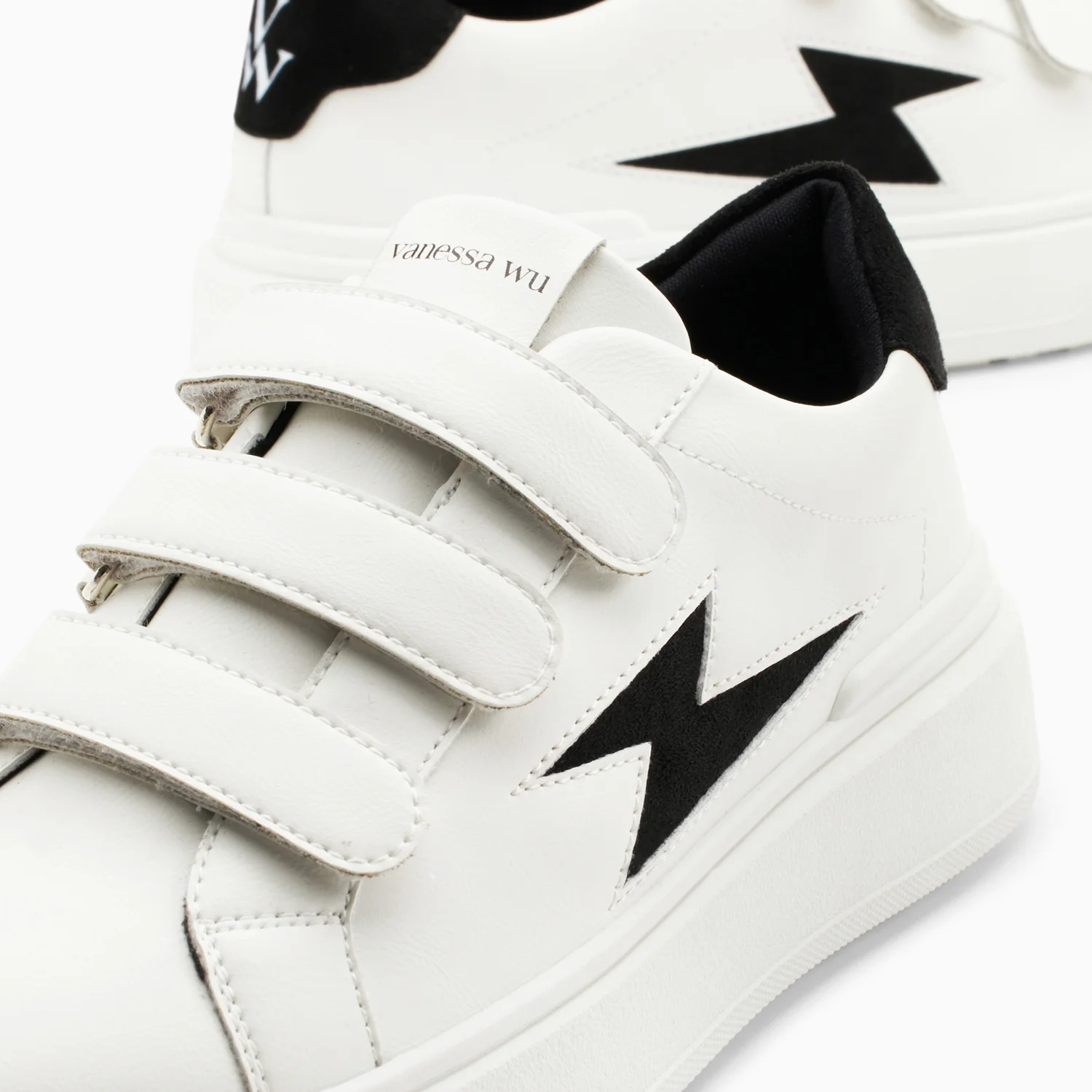 Sneakers-Baskets éclair Fanny blanc et noir à scratchs