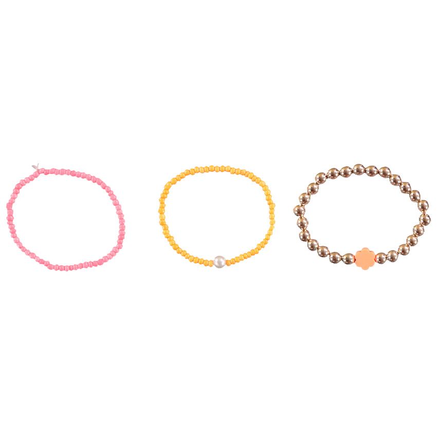 Lot de 3 bracelets en perles fantaisie pour fille - Multicolore