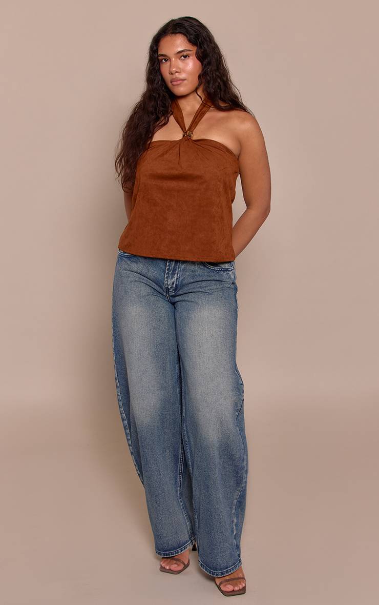 Light Brown Top Dos-nu Effet Daim Ajusté
