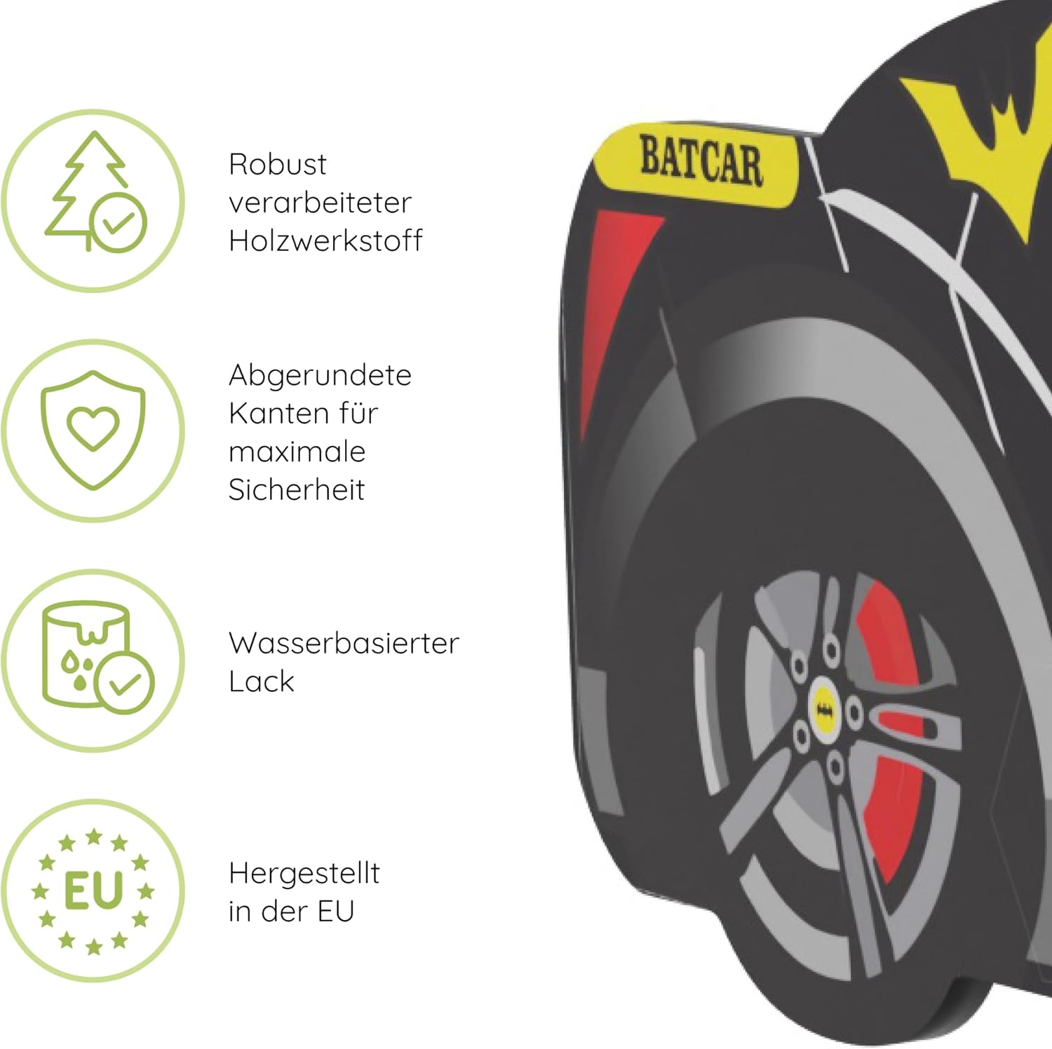 Kids Collective Autobett 70x140 cm Kinderbett Jugendbett mit Rausfallschutz & Matratze | Kinder Spielbett Batman Batmobil Bat Car Auto Bett in schwarz | von Geburt bis 6. Lebensjahr