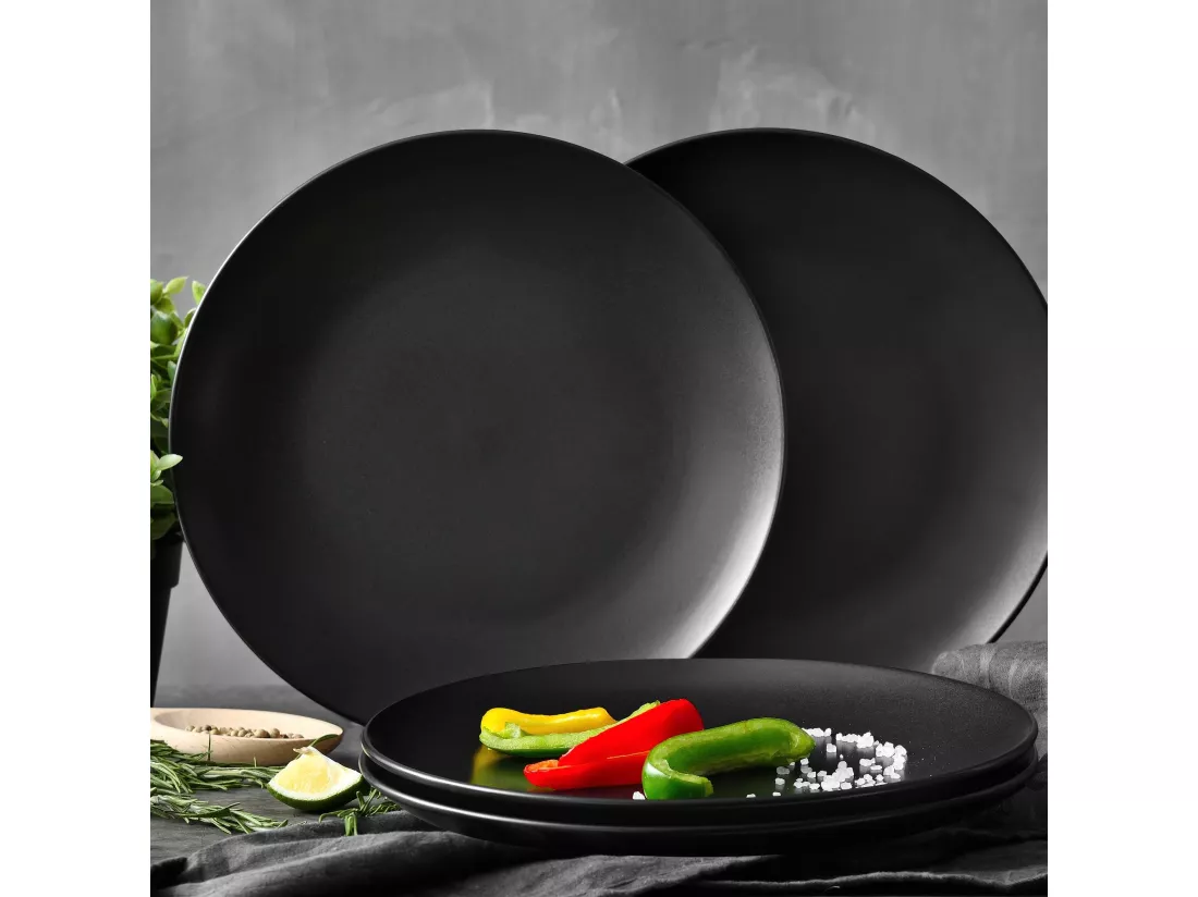 Set de 4 assiettes à viande BBQ en céramique Ø27cm Noir Bergner