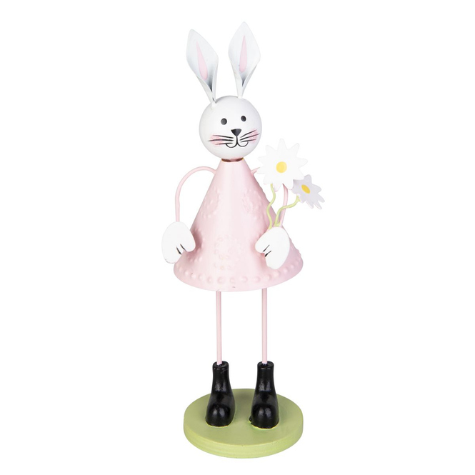 Hase - stehend mit Blumen - rosa, grün - ca. 9,5 x 6,5 x 20,5 cm - 1 Stück