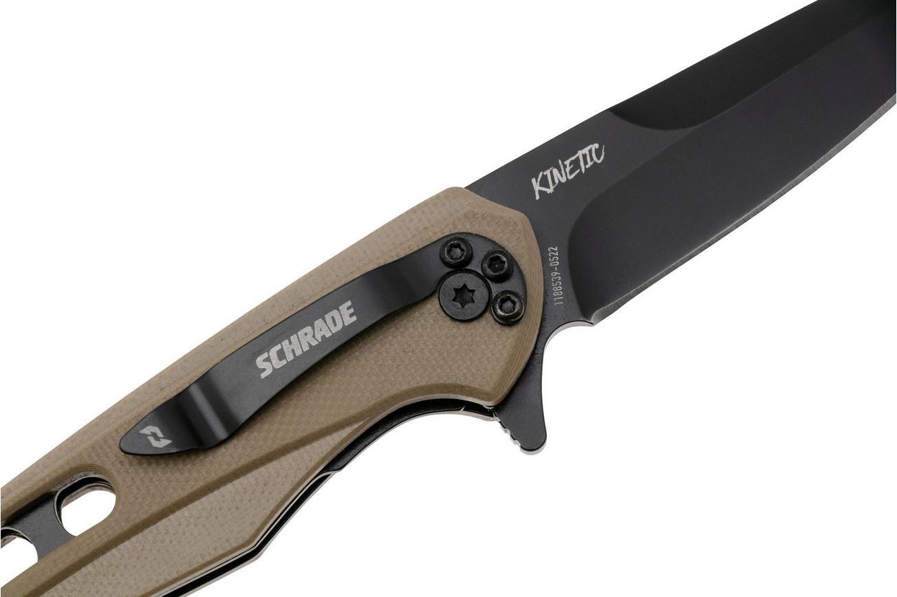 Schrade Kinetic Folder, Black AUS8, Tan G10, zakmes