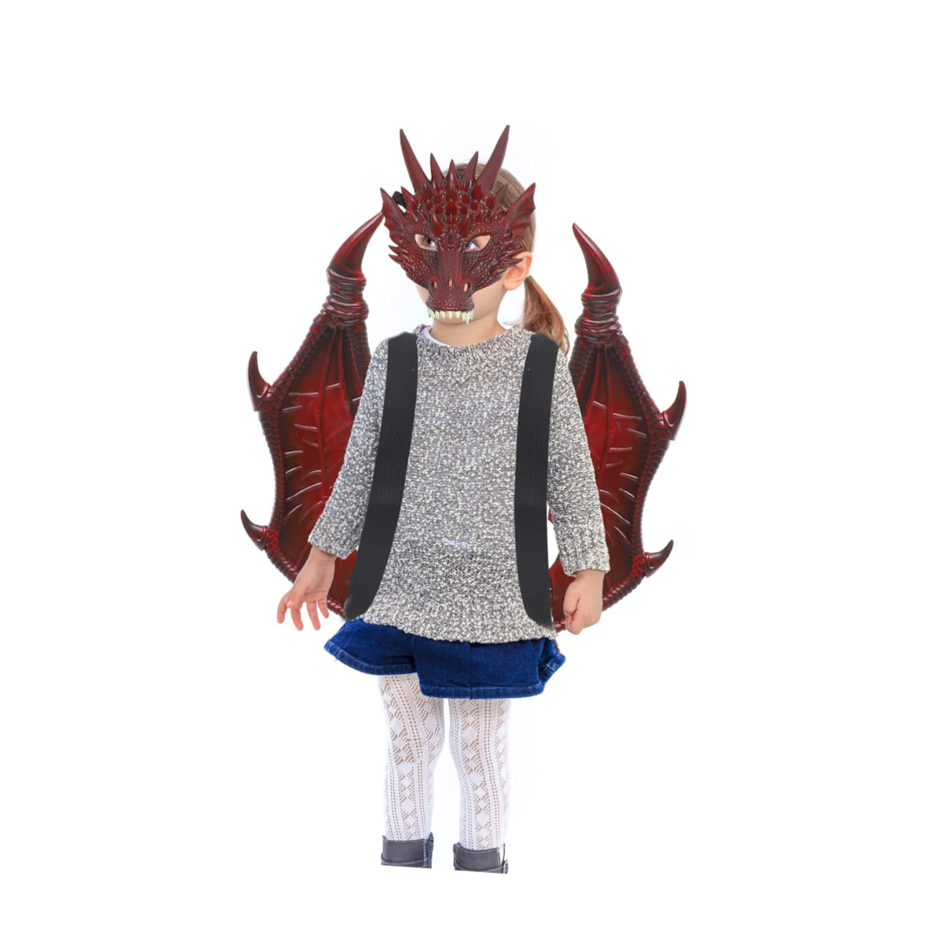(3-tlg. Set) Fasnachts Kinder Kostüm Drachen Verkleidung für Motto Partys / Halloween inkl. Maske / Flügel / Schwanz - Rot