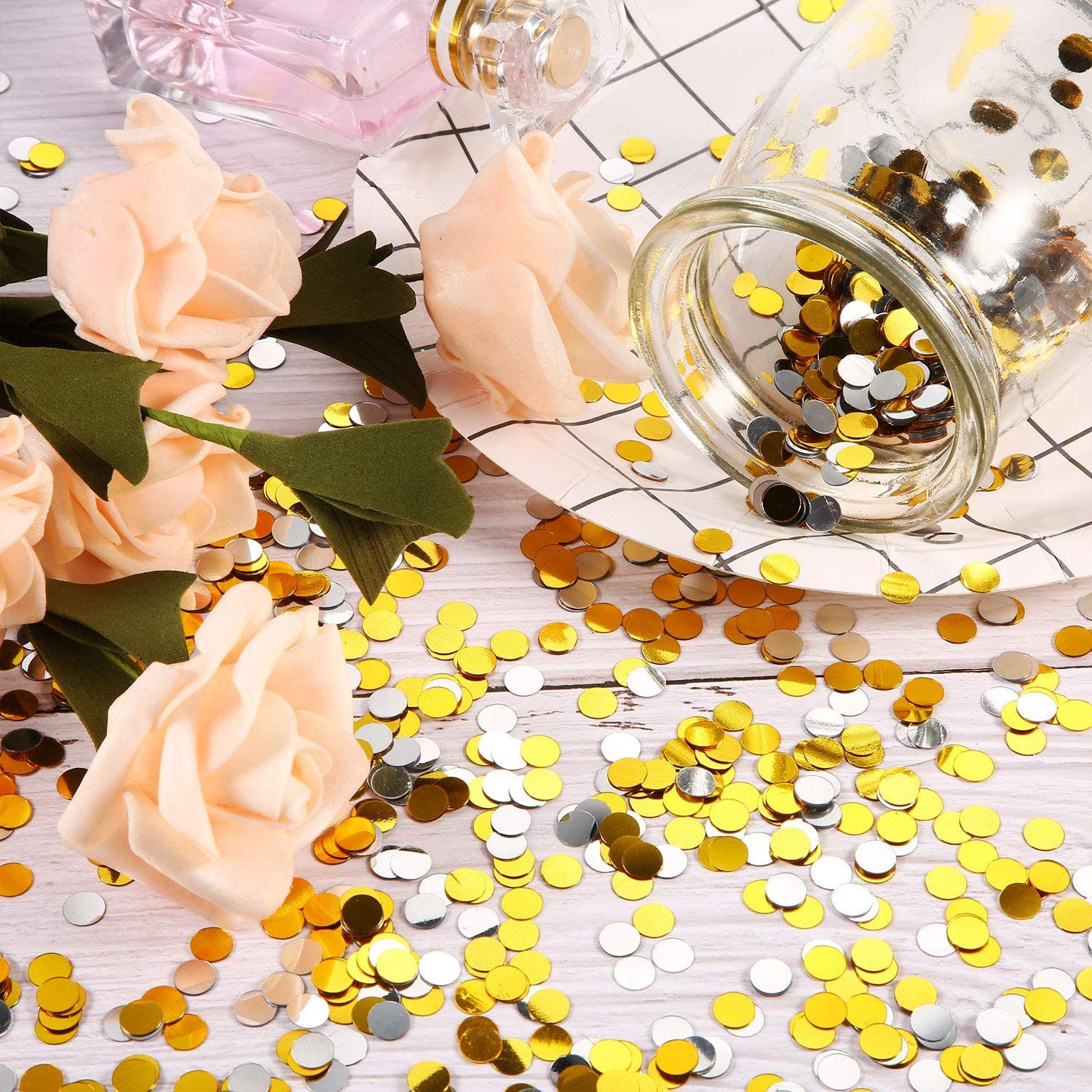 (10g) Ø15mm Konfetti Party Dekoration Runde Streukonfetti Tischdekoration Metallic - Gold / Silber