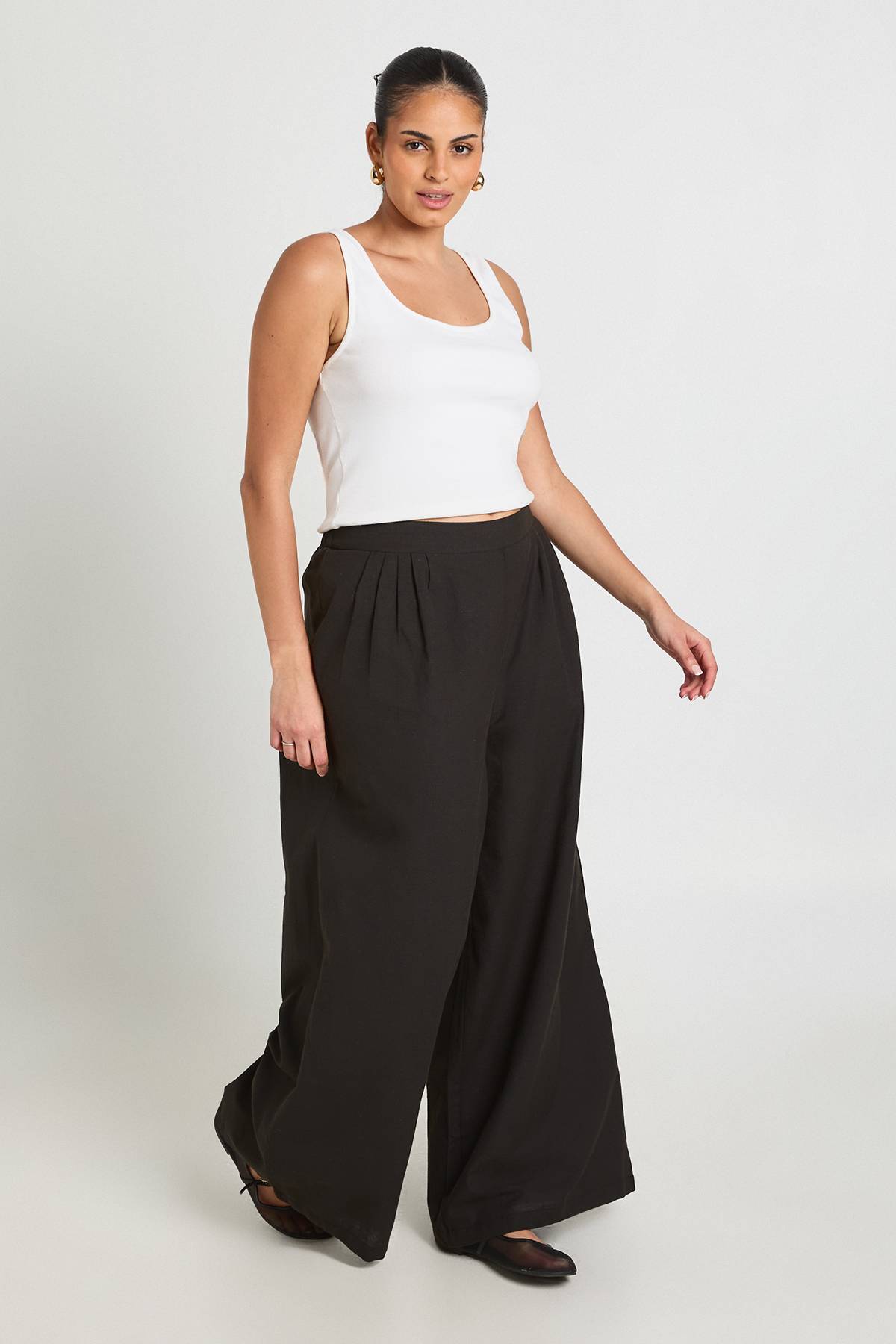 boohoo Pantalon Large Plissé Grande Taille Aspect Lin