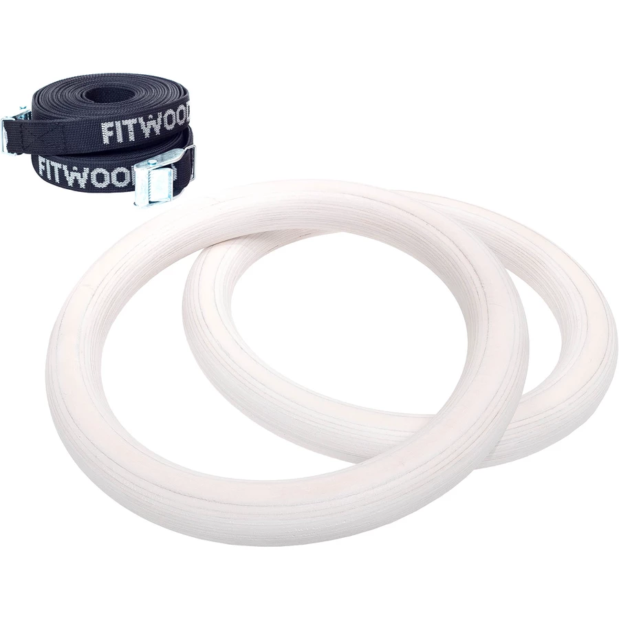 Fitwood ULPU Turnringe, Birke weiß gewachst - schwarze Riemen