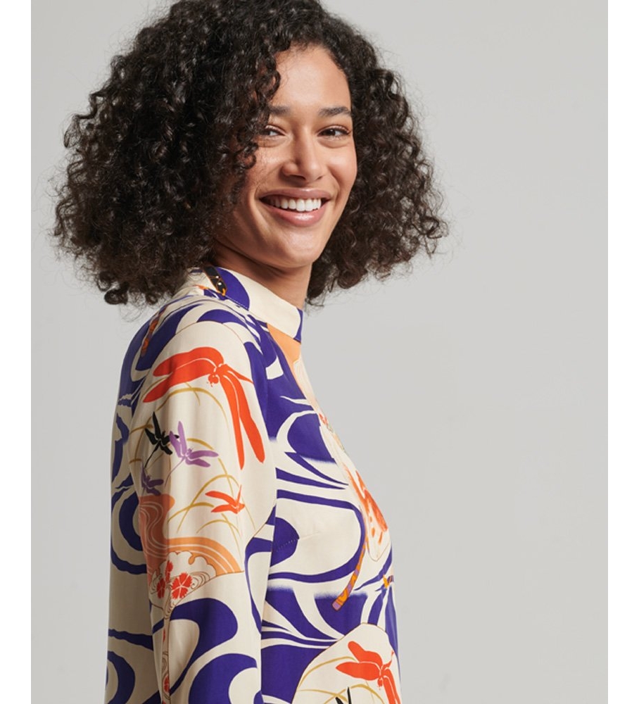 Vestido curto de manga comprida com estampa azul da Superdry