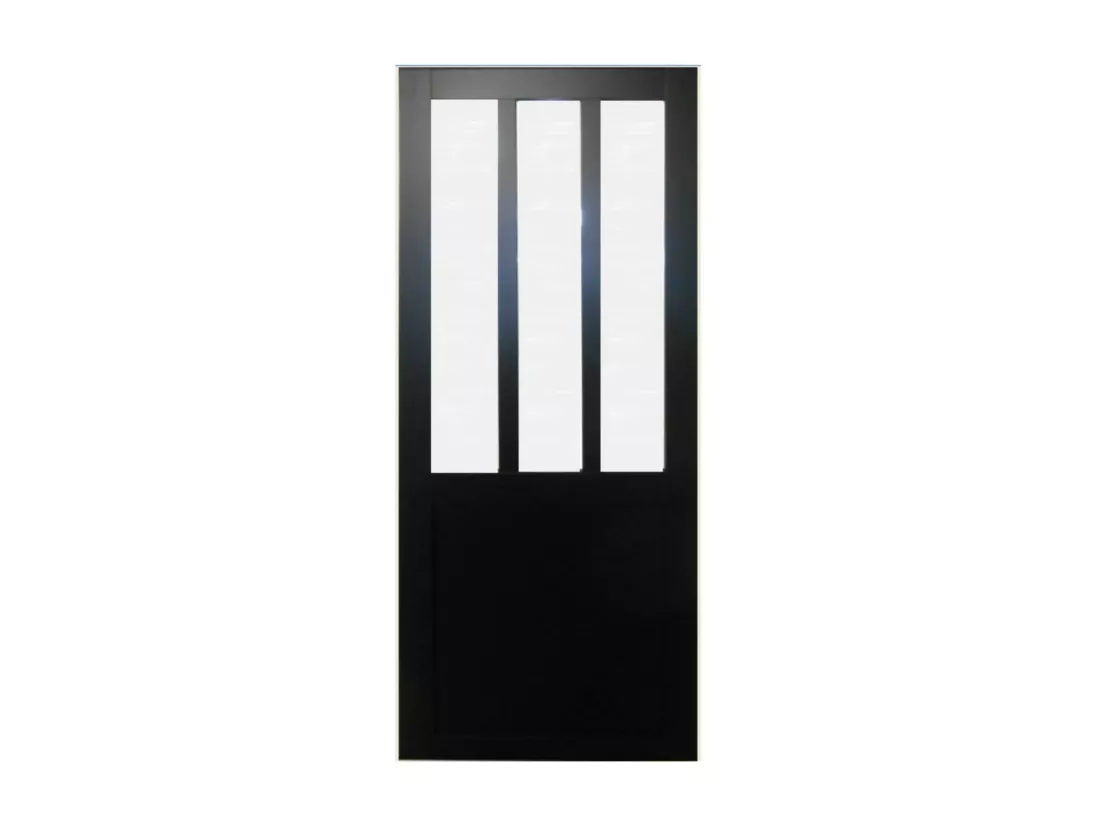 Porte Coulissant Atelier Noir Vitre Depoli H204 X L83 + Rail Alu Gd Menuiseries
