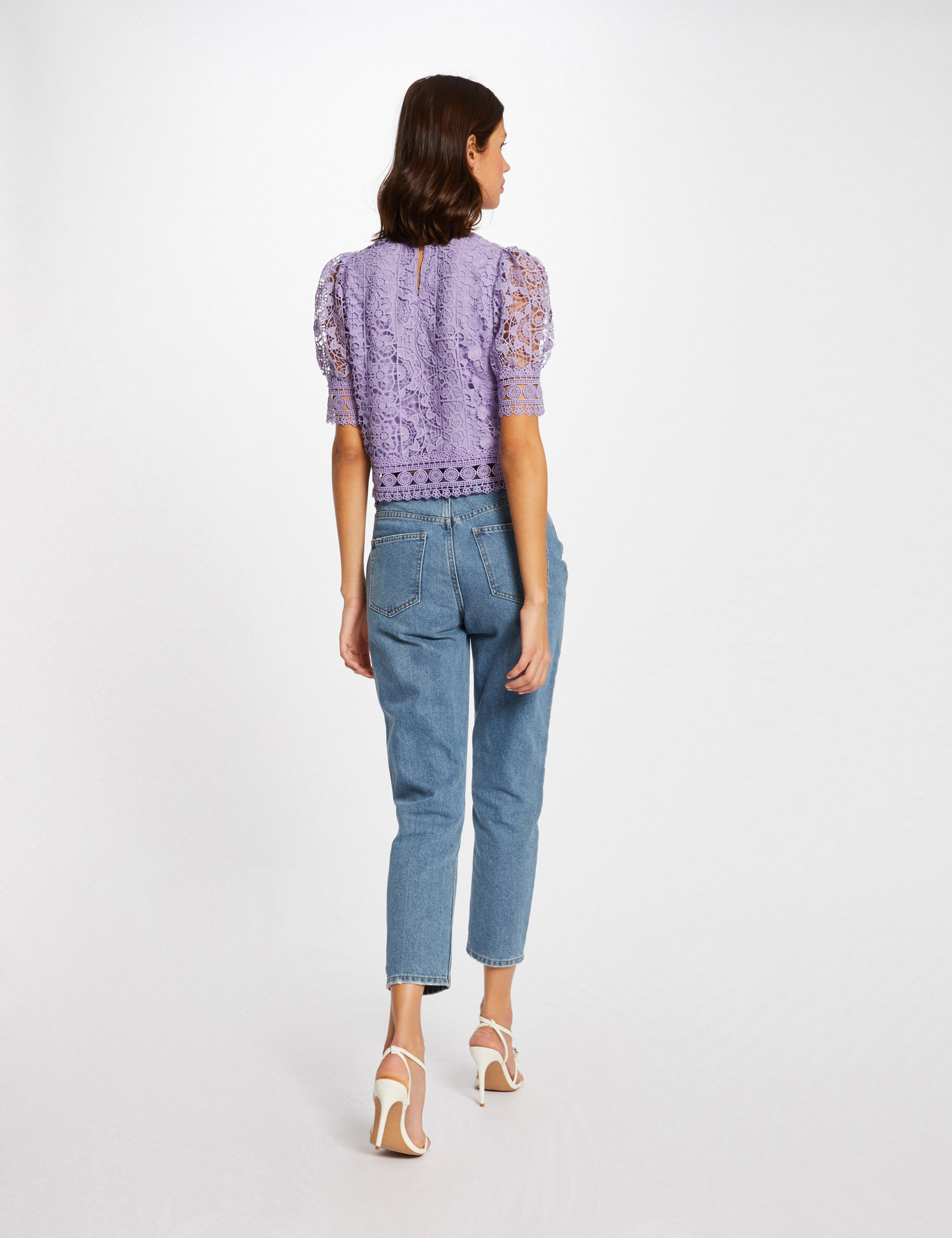 Blouse manches courtes en dentelle violet femme - violet