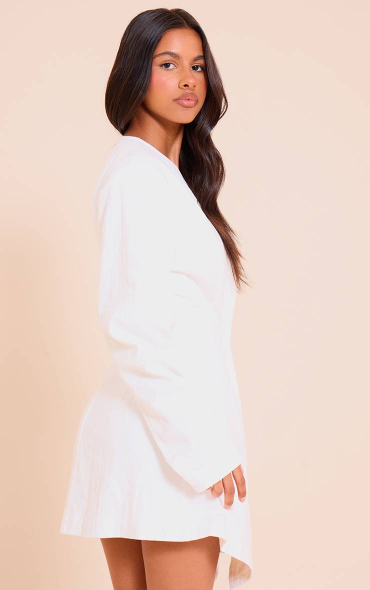 Blanc Robe Mini Cintrée À La Taille Avec Manches Cocon Effet Lin Premium Petite